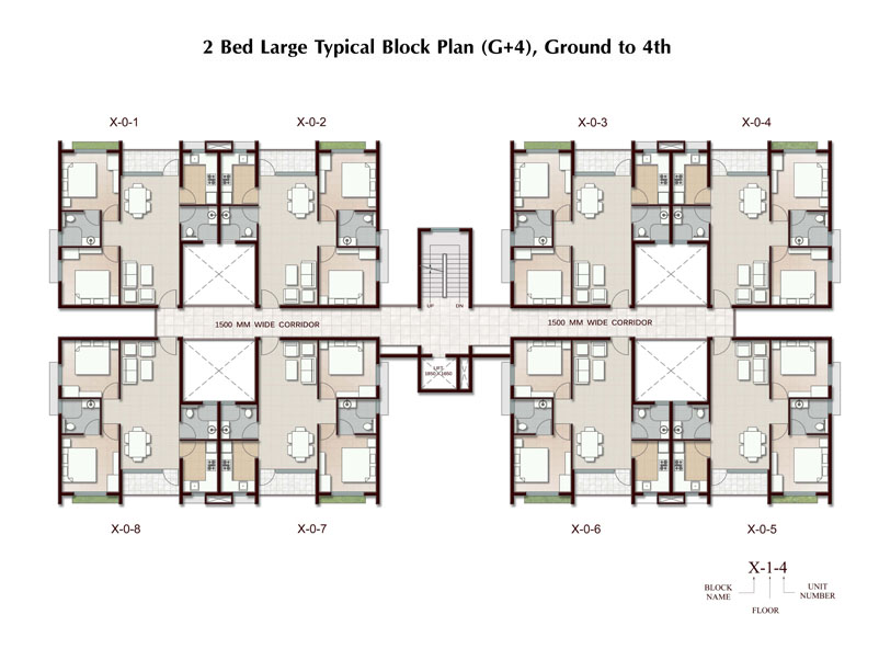 2 BHK Large Apartment in Joka (G + 4) Plan, Large Typical